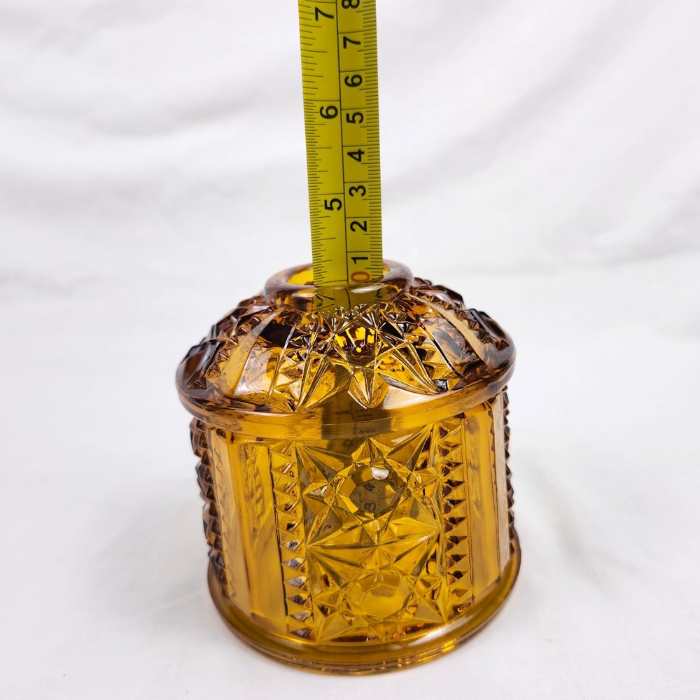Vtg Indiana Glass Fairy Lamp Stars and Bars Amber TOP ONLY Replacement MCM - Picture 7 of 14